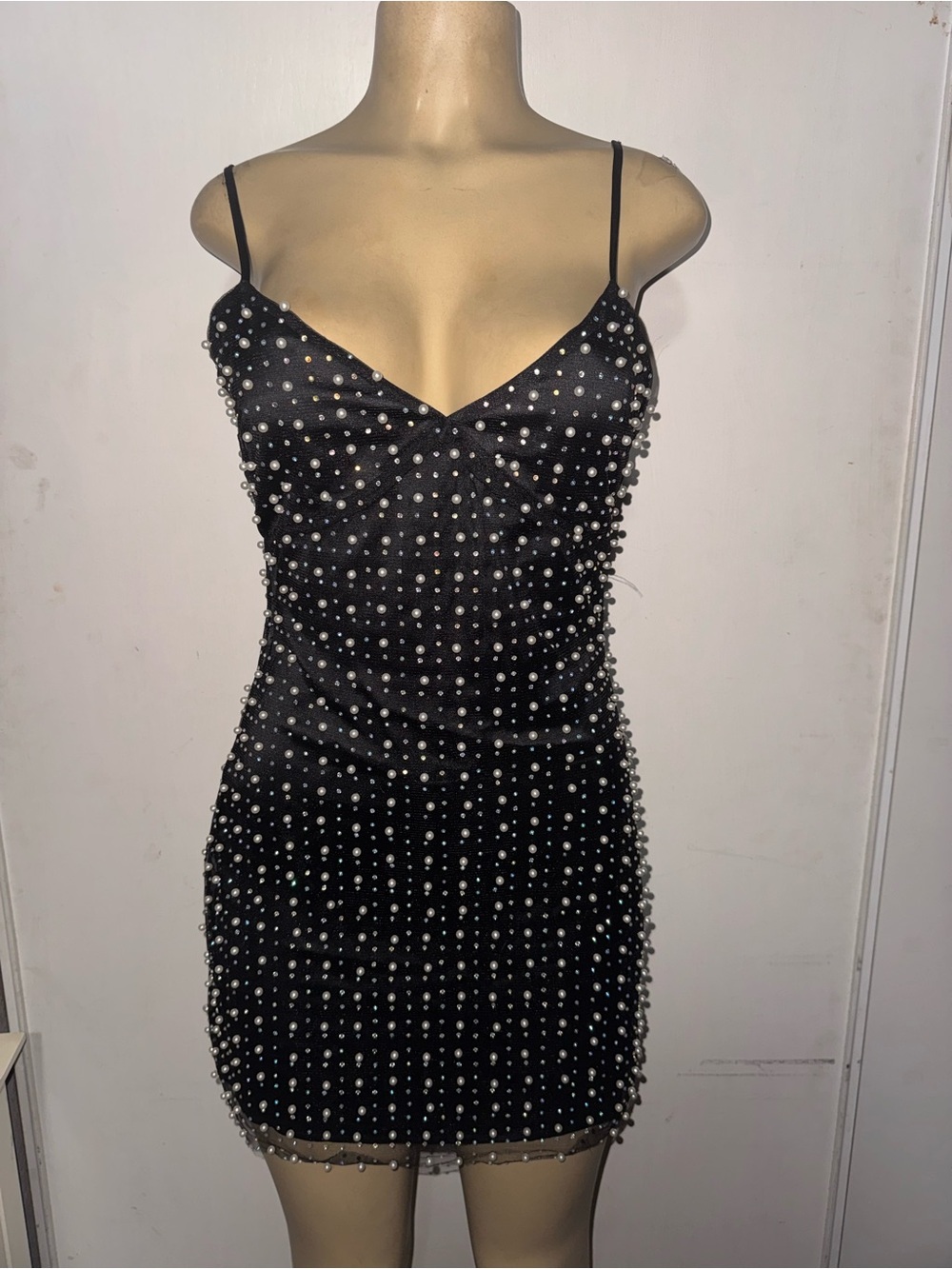 Forever 21 Black Pearl-Embellished Mini Dress